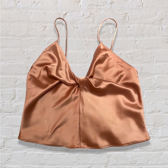 Zara Tops - Zara Rose Gold Satin Twist Front Cropped Tank